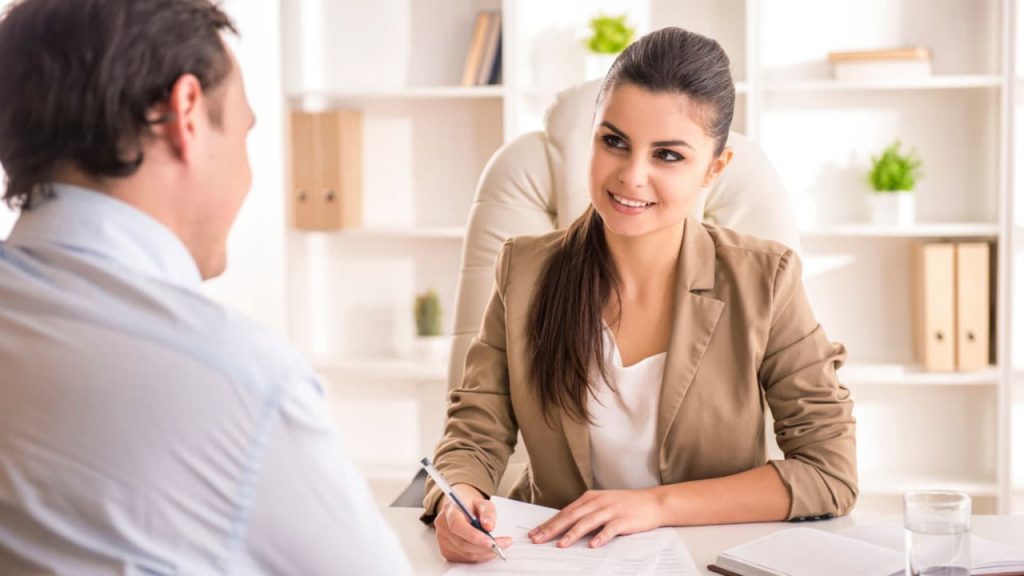 Two persons in a job interview.