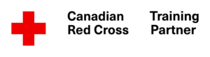 A red cross symbol is on the left, with "Canadian Red Cross" and "Training Partner" written in bold black text on the right against a white background.