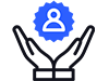 A blue shield icon with a white, person-shaped silhouette at the top and a dark base.