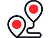 Two red balloon icons on a dark background, one positioned slightly higher and to the left of the other.