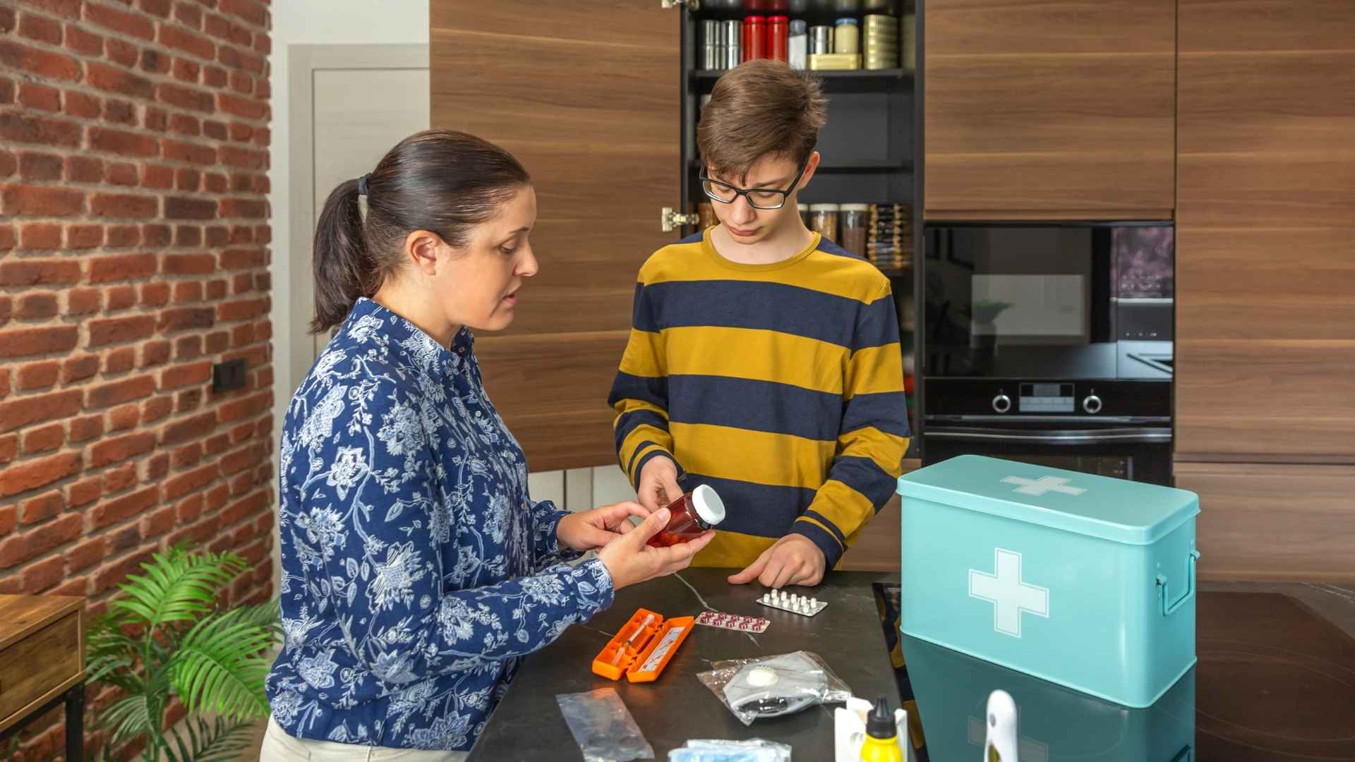 A family creating an emergency kit, for an emergency situation